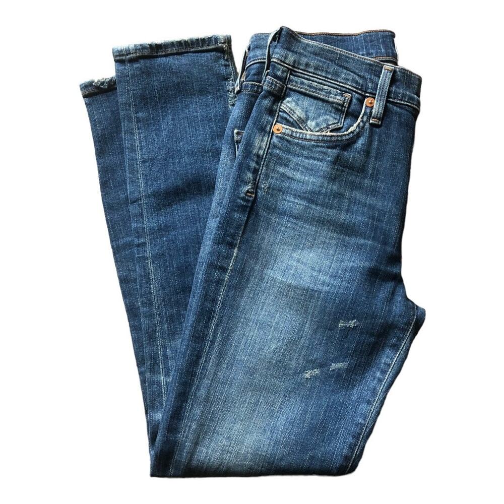 AGOLDE Sophie Distressed High Rise Skinny Jeans Light Indigo Wash Raw Hem Sz 24